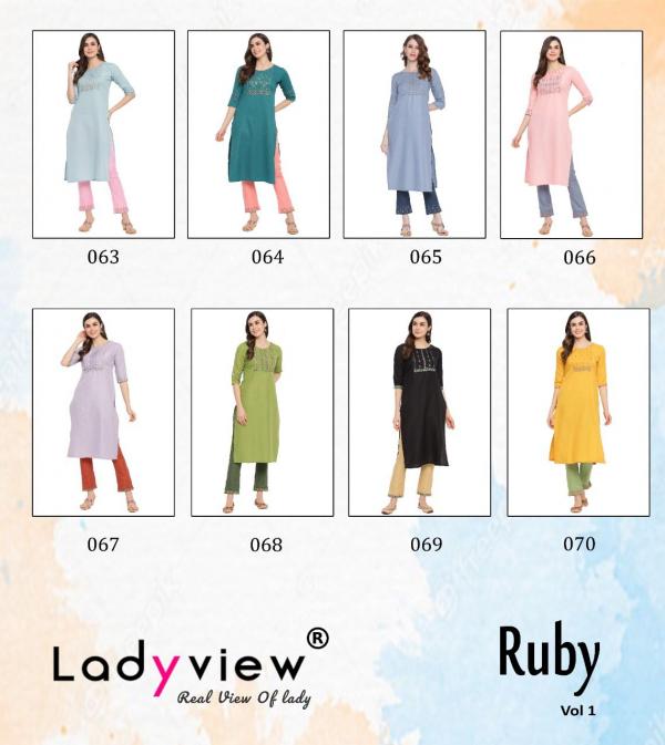 Ladyview Ruby 1 Designer Embroidery Kurti With Bottom 